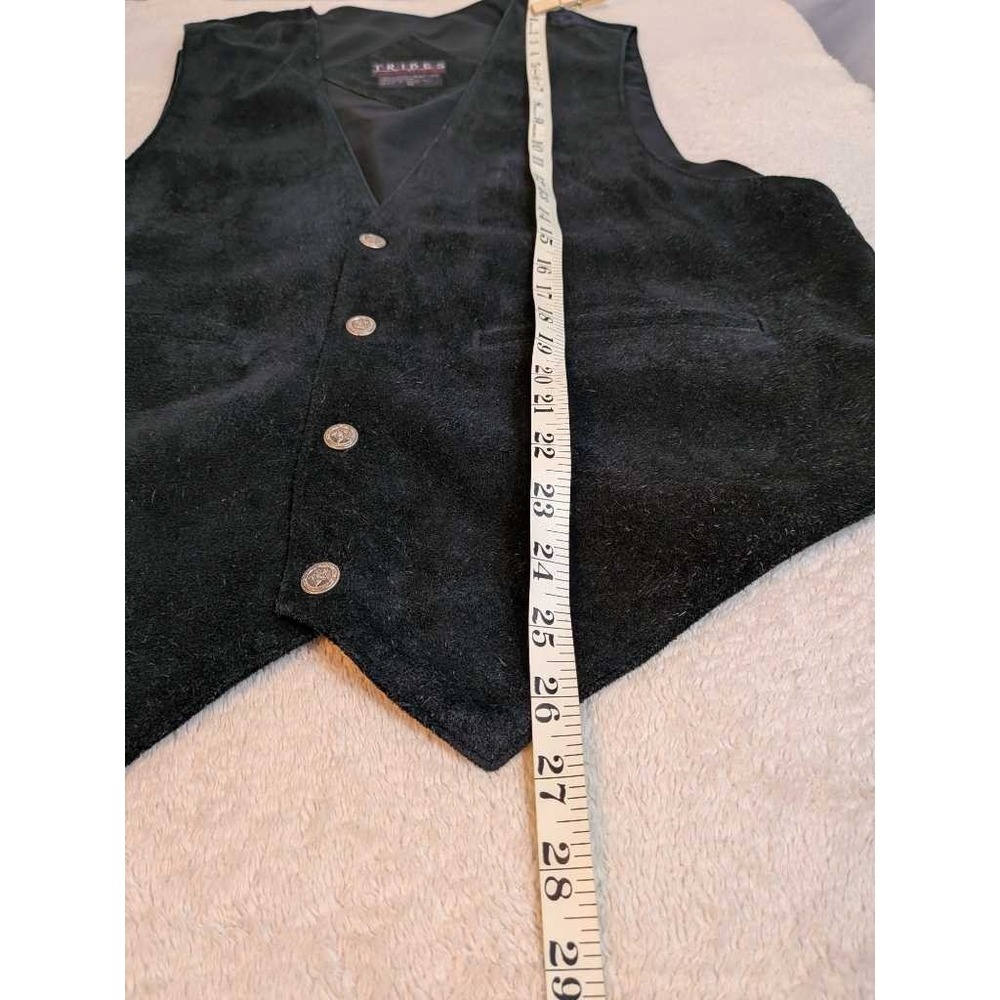TRIBES Genuine Leather Vest Black Oklahoma Seal Buttons XL Western Cowboy - Picture 7 of 9
